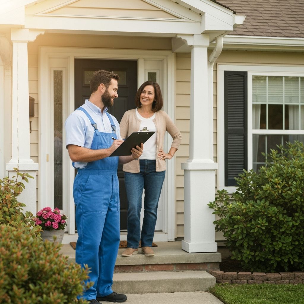 Professional service provider meeting with homeowner